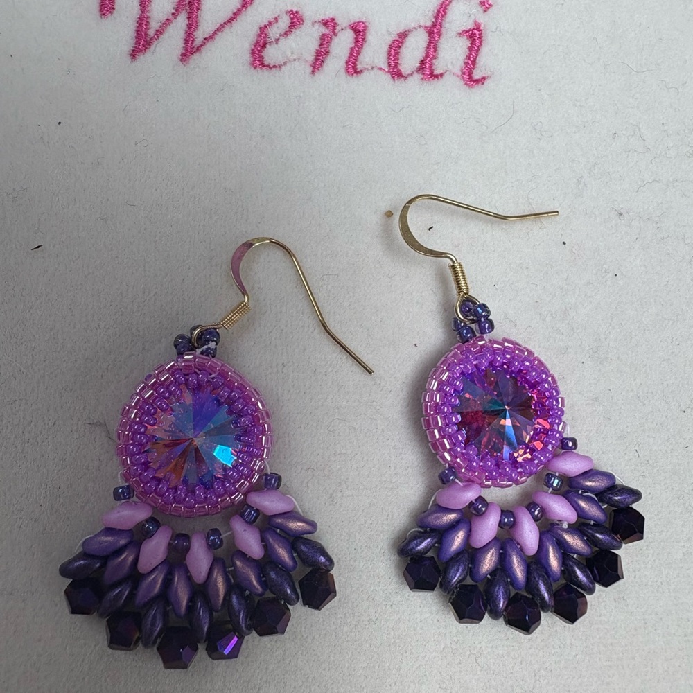 Purple peacock fan Crystal Drop Earrings